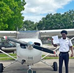 Mikhail Grey with a course completion certificate for his instrument rating. Jamaica Gleaner, 26 August 2026.