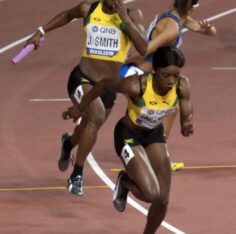 Jonielle Smith, Jamaica 4×100, Doha 2019. Wikimedia Commons.