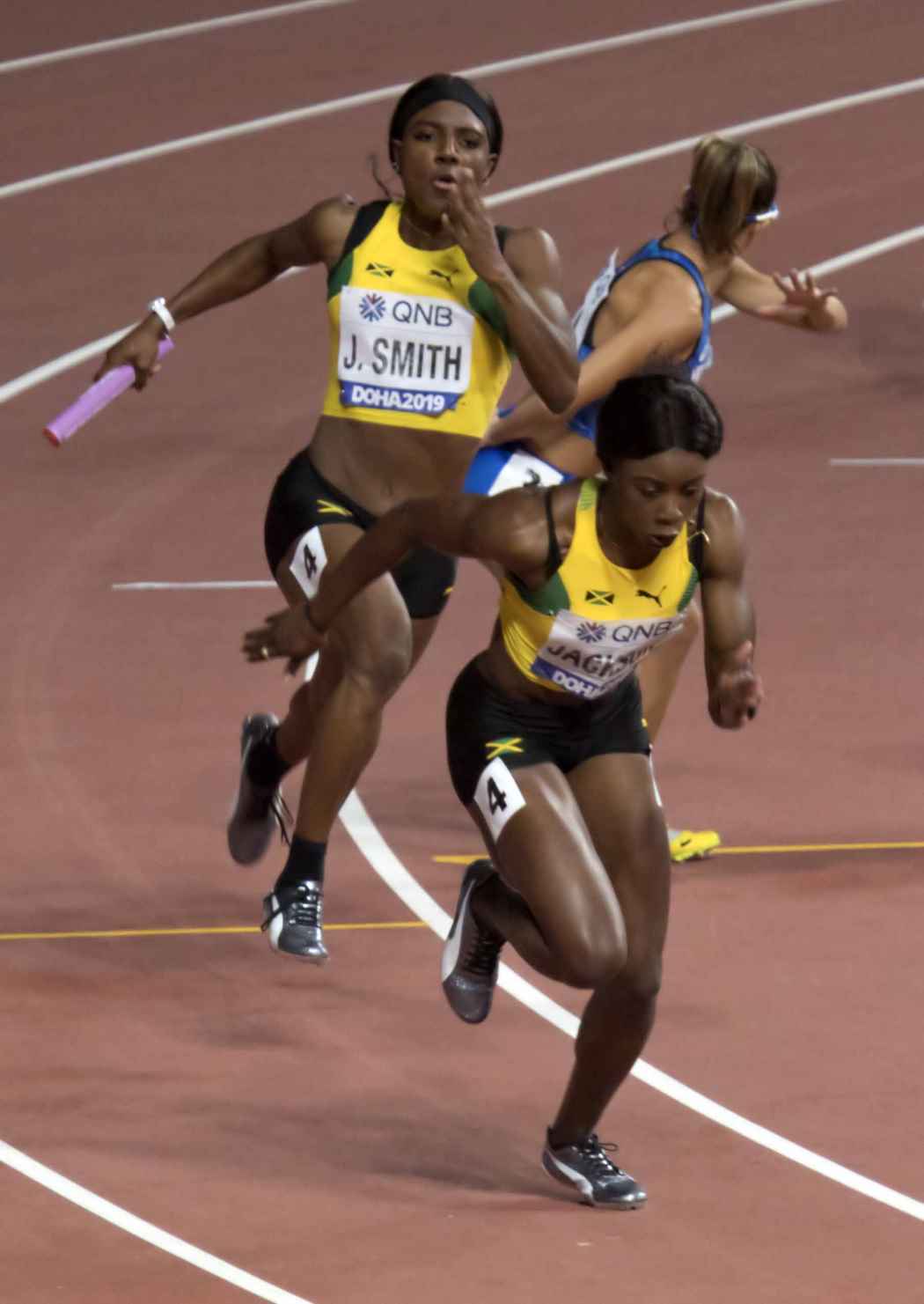 Jonielle Smith, Jamaica 4×100, Doha 2019. Wikimedia Commons. Hosted on the Trust site.