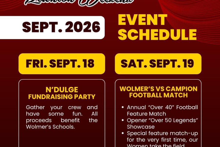 Age Quod Agis S.A.A. Wolmer’s vs Campion reunion weekend schedule, 18–19 September 2026.