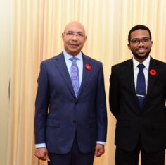 Governor-General Sir Patrick Allen with 2023 Rhodes Scholar David Rhoden Salmon. Photo: Adrian Walker / JIS
