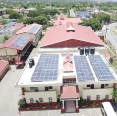 Aerial photo of solar panels on a Wolmer’s campus. Photo contributed / Jamaica Observer