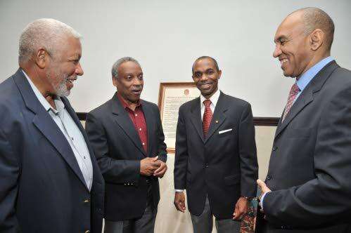 Rocky Meade with Hardley Lewin, Antony Anderson and Milton Samuda. Photo: Aston Spaulding / Jamaica Observer