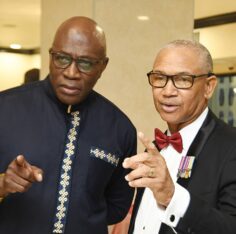 Chief Justice Bryan Sykes (left) with Colonel Rohan Robinson, president of the Wolmer’s Old Boys’ Association, at the WOBA 120th anniversary awards banquet. Photo: Naphtali Junior / Jamaica Observer, 10 September 2026.