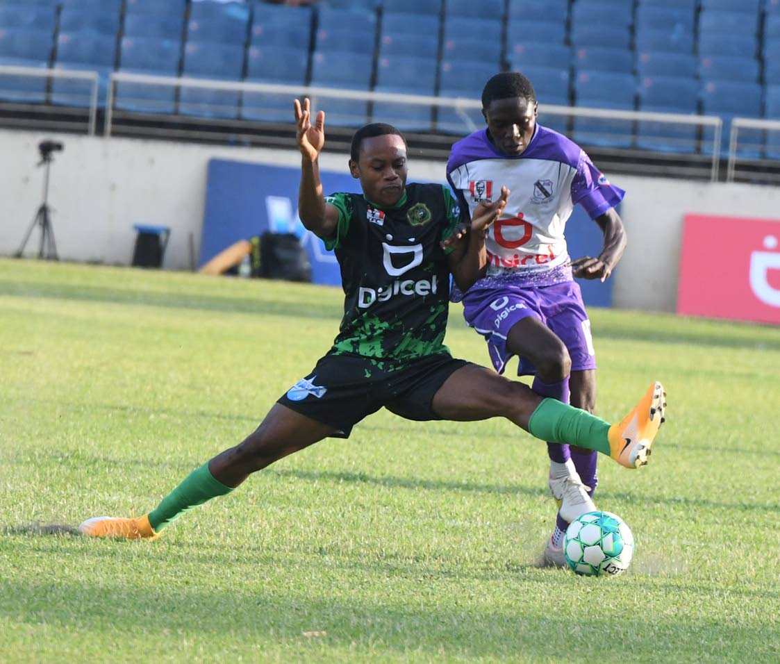 In this file photo, Calabar High’s Tariq Foster (left) and Kingston College’s Teyshawn Mattis vie for the ball during their Manning Cup match at Sabina Park on Saturday, September 10, 2022. (Photo: Collin Reid) Jamaica Observer, September 30, 2026.